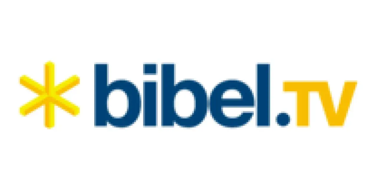 Logo von Bibel TV mit einem gelben Stern und blauer Schrift.