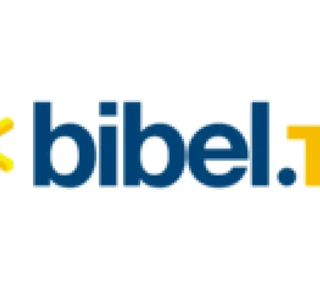 Logo von Bibel TV mit einem gelben Stern und blauer Schrift.
