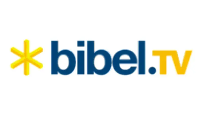 Logo von Bibel TV mit einem gelben Stern und blauer Schrift.